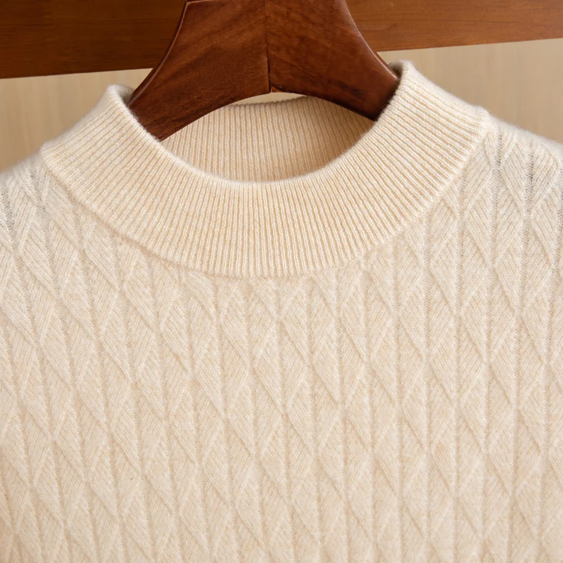 WinvyNee Man's 100% Wool Sweaters Clothing Winter Warm O Neck Plaid Beige Long Sleeve Knitwear Plus Size Pullovers Tops M1103045 view 2