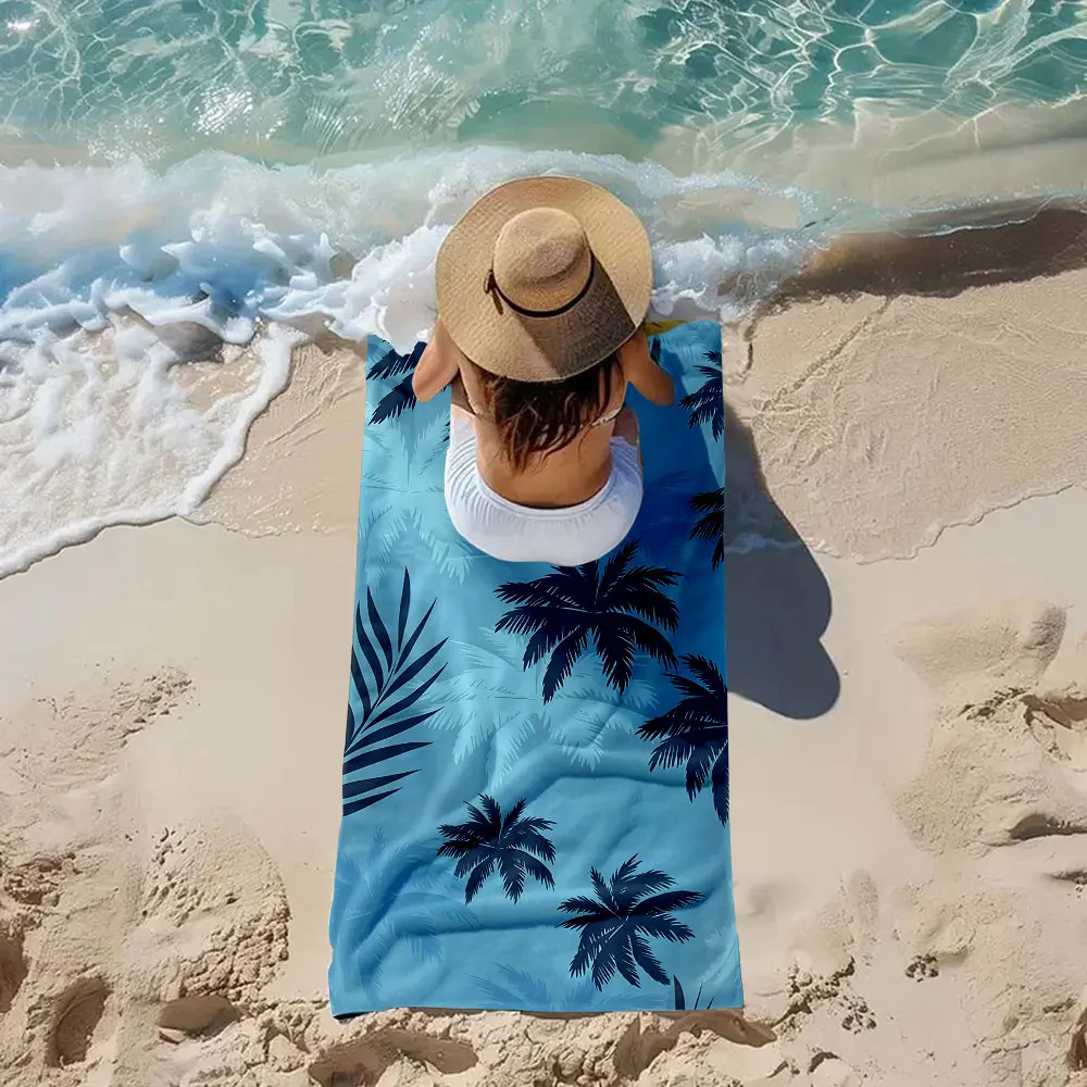 Unisex Quick Dry Microfiber Beach Towel Cartoon Turquoise Palms Design for Swimming Surfing Camping - Bath Towel Holiday Essenti view 5