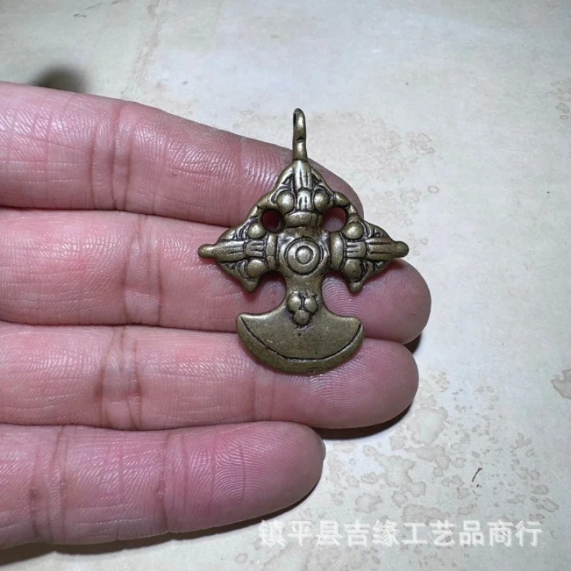Tibetan-style cross-shaped copper pendant, Vajra knife ornament