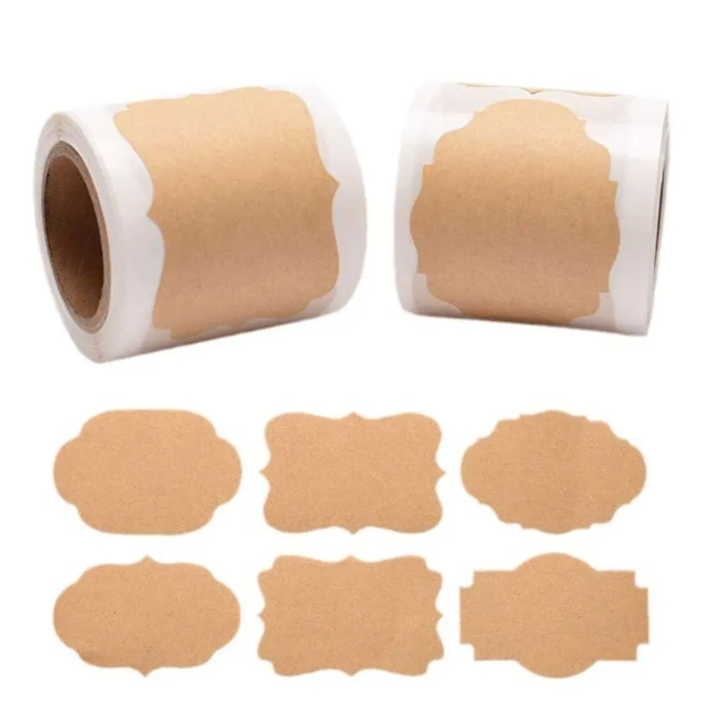 300Pcs/Roll Multifunctional Self-adhesive Kraft Paper Stickers Organizer Label Brown Gift Tags DIY Baking Sticker