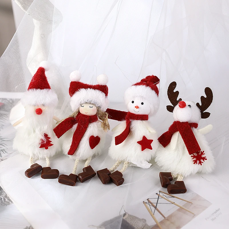 

Christmas Tree Hanging White Plush Doll Pendant Cute Elk Snowman Santa Claus Ornament Merry Xmas Decor For Home Navidad New Year