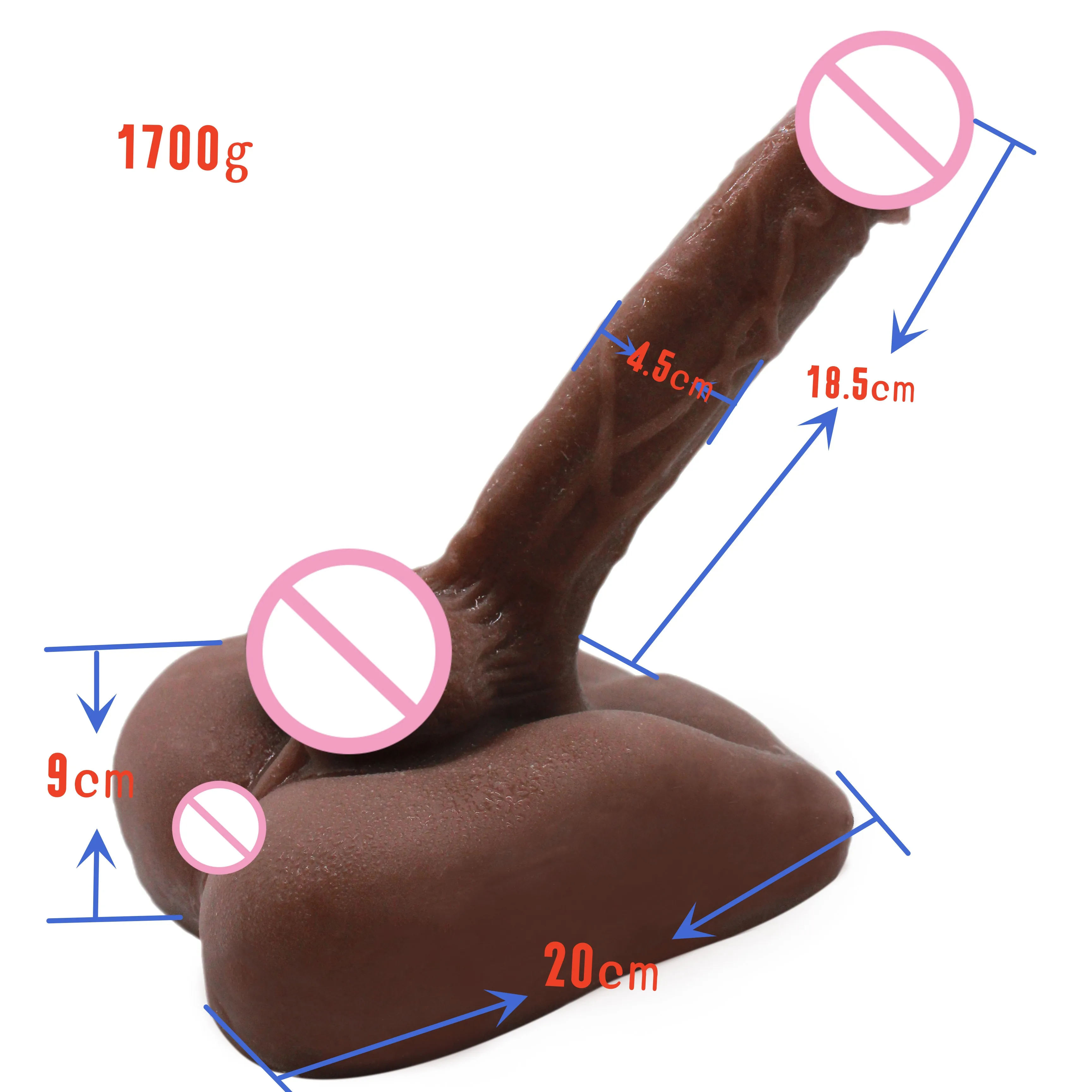 VaHppy Phallus Large18.5*4.5cm 1.7kg Dildos Artificial Penis With Anus Sex Toys For Gay Girl Women Masturbator Base Free Hand