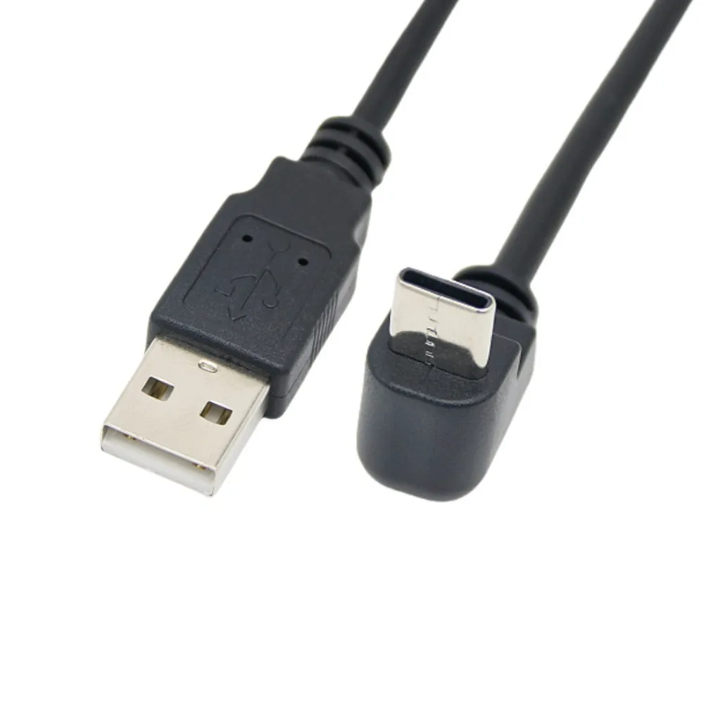 USB A to Type C 90 Degree Angled Cable, Up Down Left Right Bend USB 2.0 Charging Data Cord for Car and Smartphone Device