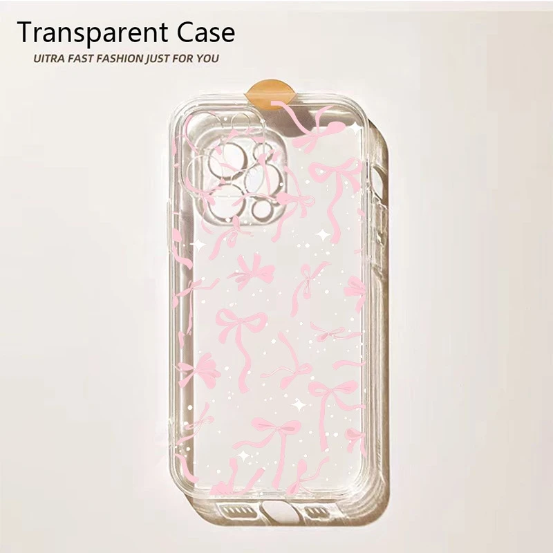 

Pink and Blue Bow Transparent Phone Case For Xiaomi 15 Pro 13 12 11 Lite 14 14T 13T 12T 11T Shockproof Soft Bumper Protect Cover