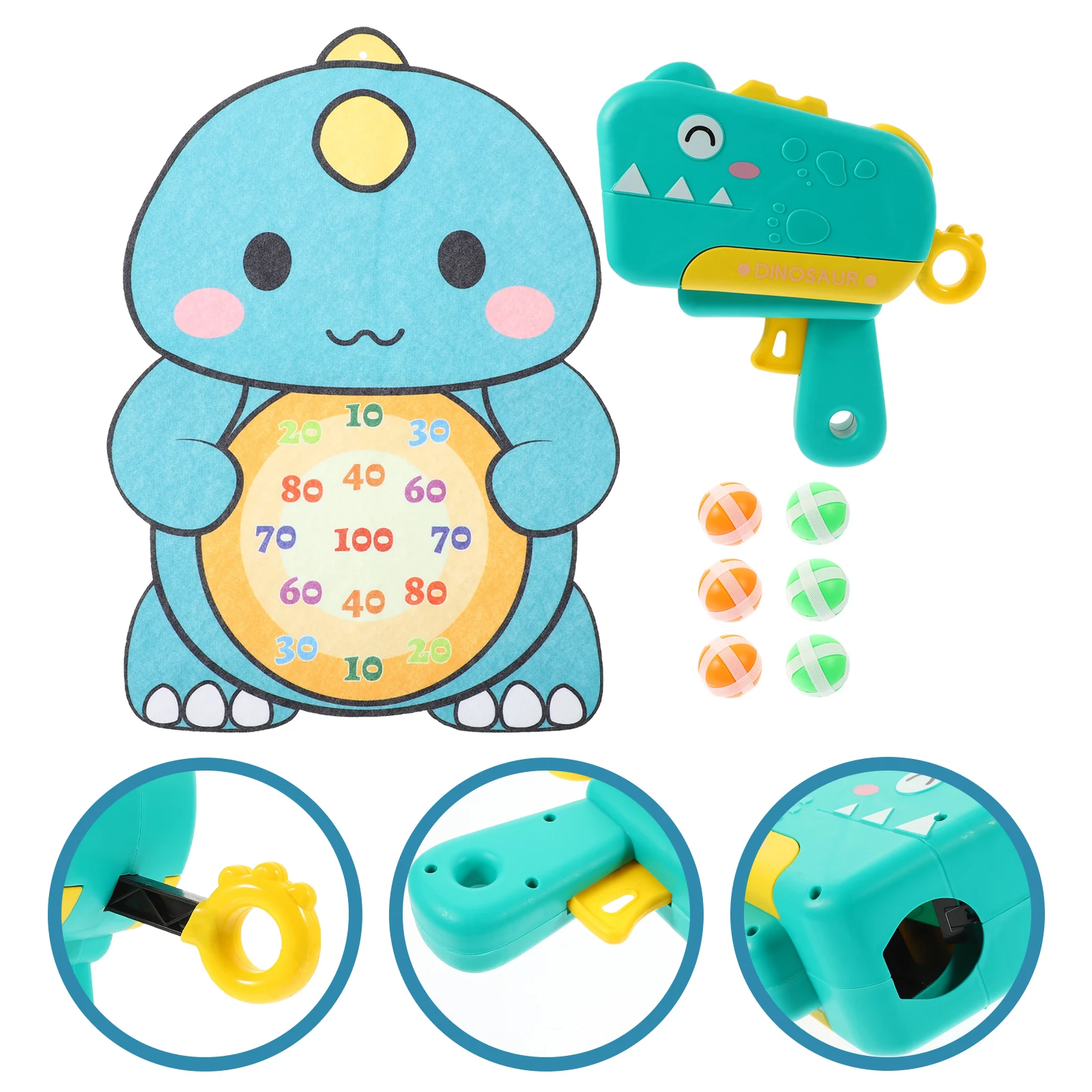 1 Juego de tablero de tela de dinosaurio con bola pegajosa, accesorios de juego de dardos para niños, ejercicio, coordinación ocular-mano, dibujos animados seguros