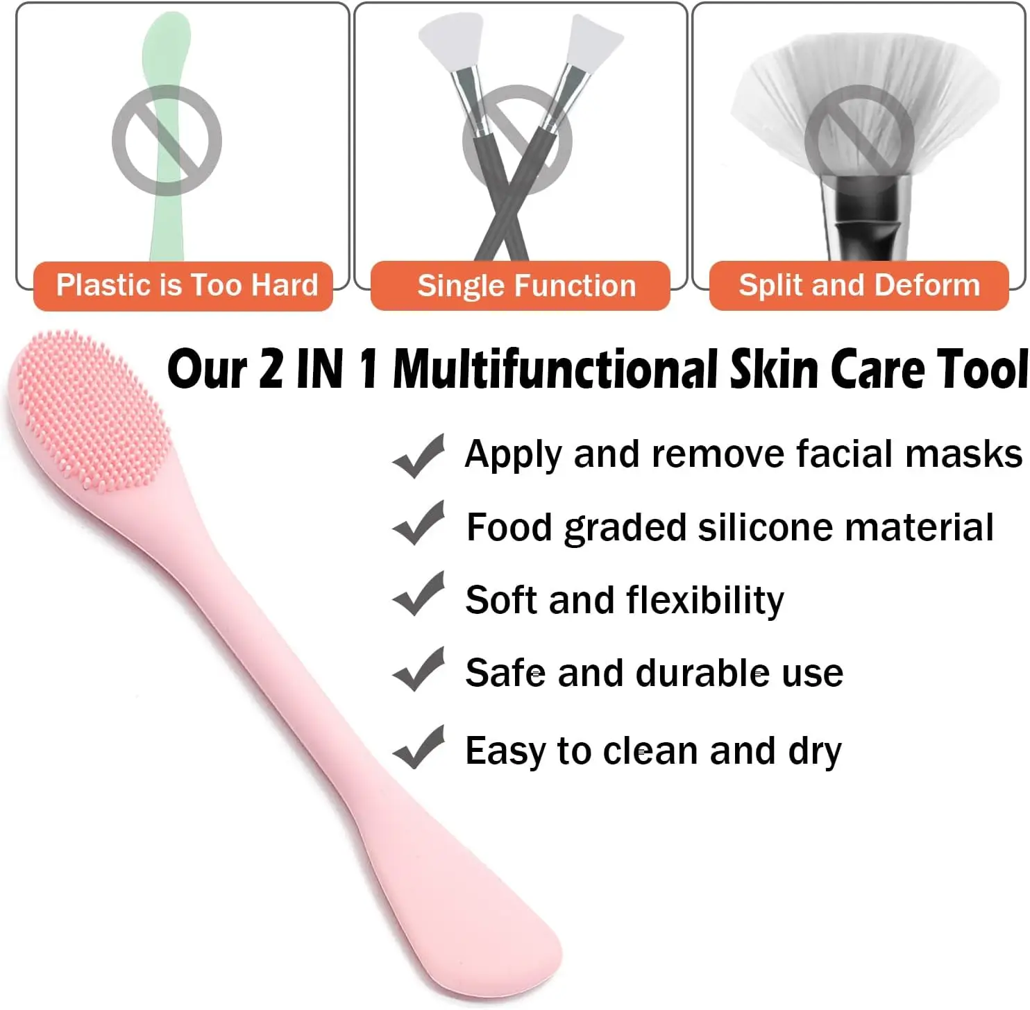 Facial Cleansing Brush, 2 in 1 Silicone Face Mask Brush & Face Scrubber, For Exfoliating, Massaging, Remove Blackheads, Makeup S