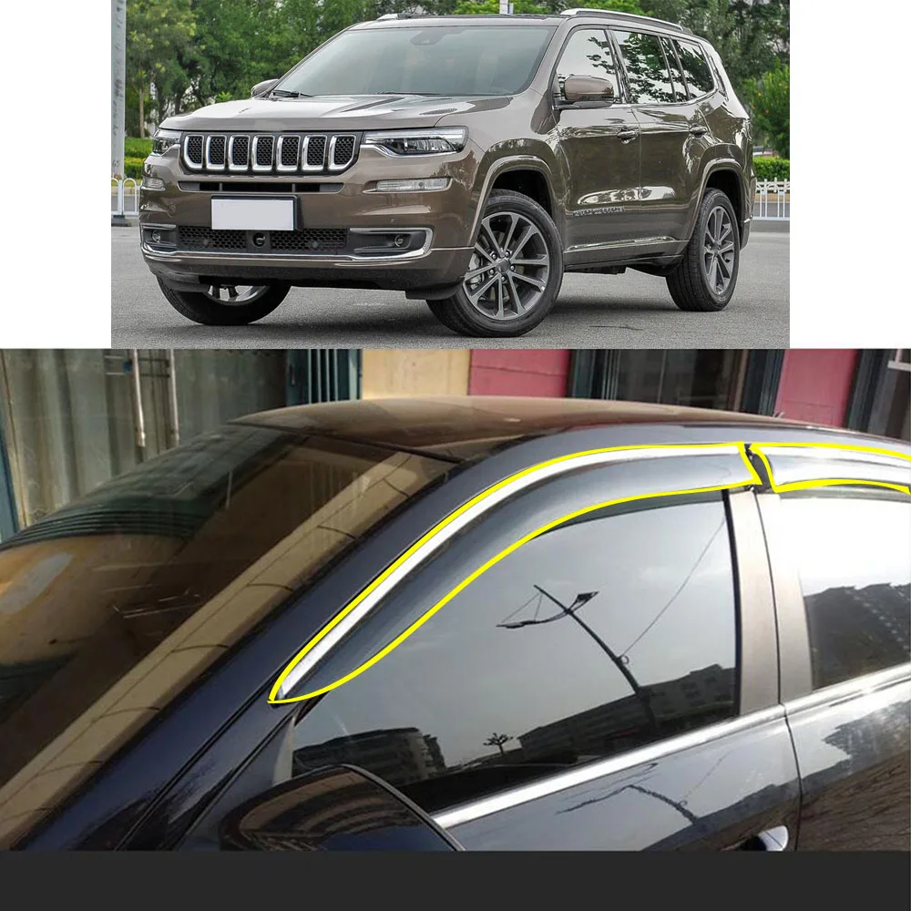 

Car Body Styling Sticker Plastic Window Glass Wind Visor Rain/Sun Guard Vent Parts For Jeep Grand Commander 2018 2019 2020 2021