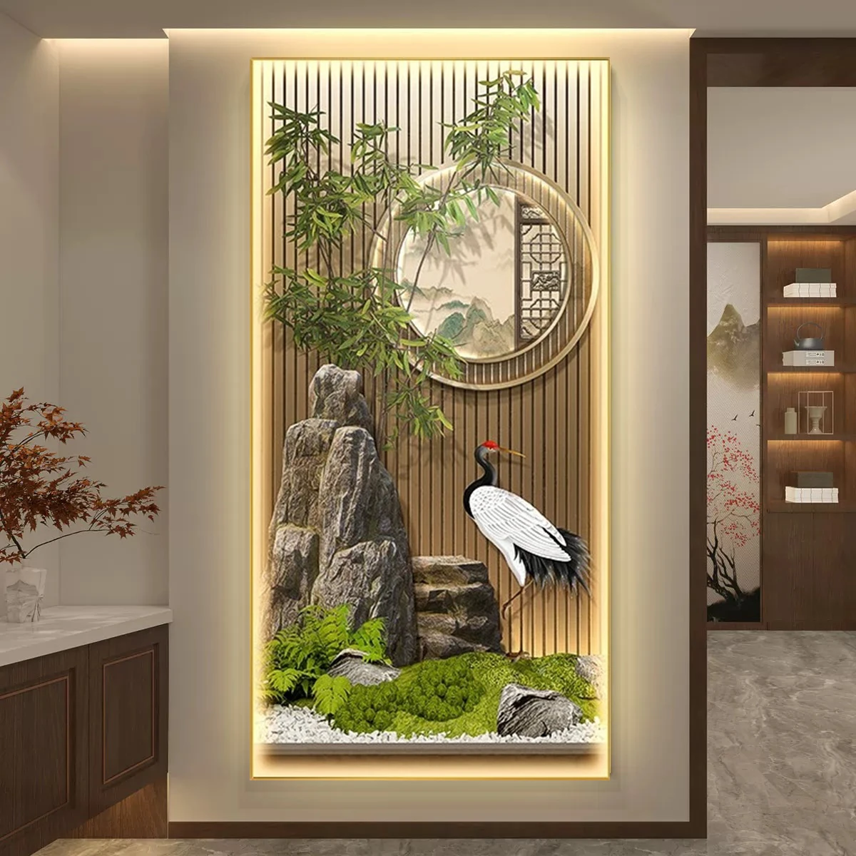 

2026 Bamboo Led With Lights Landscape Scenery Corridor Hanging Paintings Room Decoration Home Decorations Wall Lamp Bedroom Mood