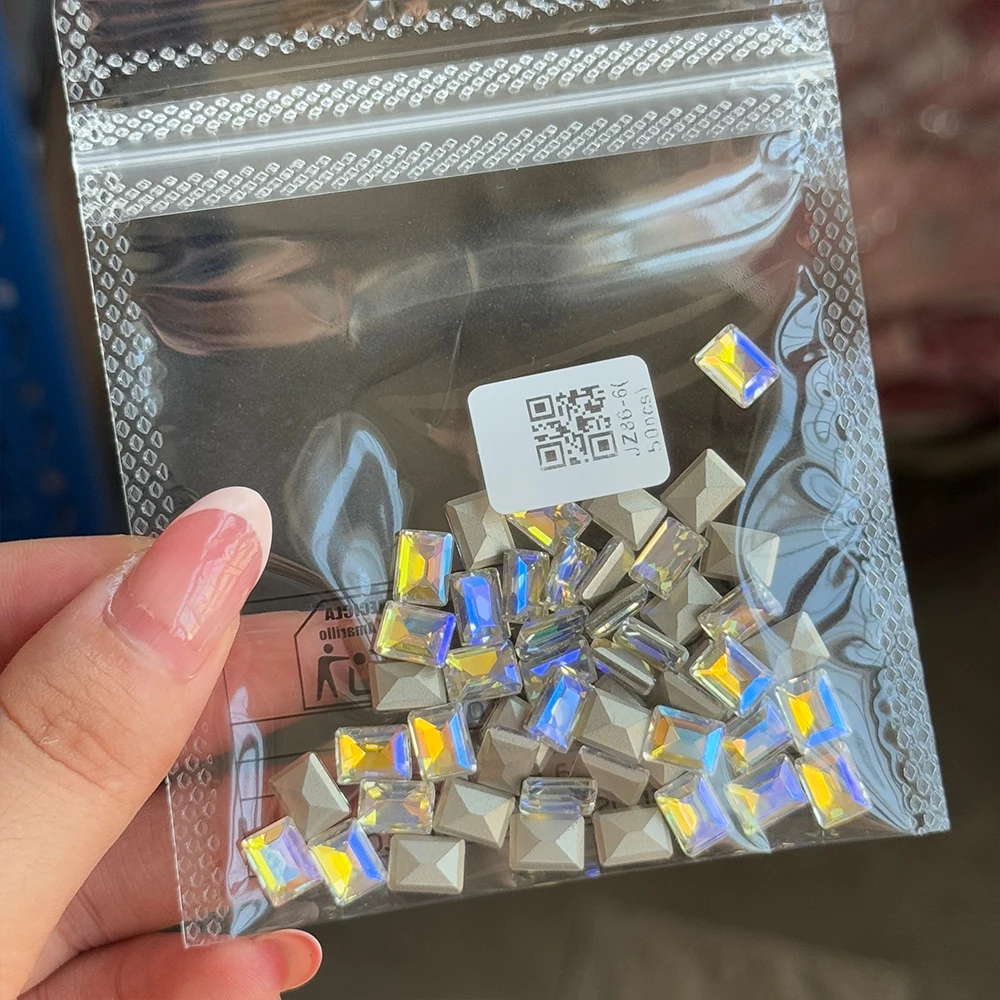 50 ชิ้น 3D สีฟ้าก้อนน้ําตาลเล็บ Charms เงา K9 Zircon สแควร์เล็บ Rhinestone 6*8 มิลลิเมตรแก้วคริสตัลเล็บเพชรตกแต่ง