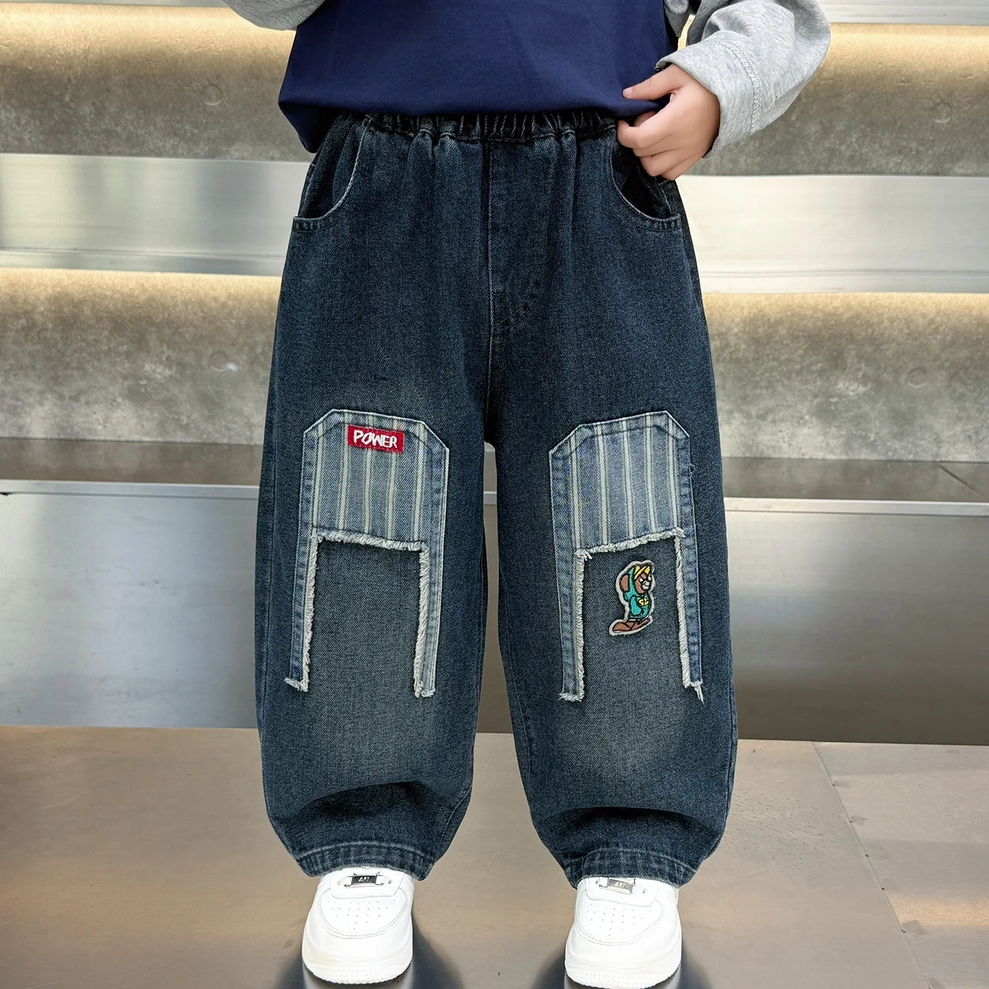 Spring&Autumn New Boys Jeans Kids Denim Pants Children Fashion Patch Trousers Boys Casual Straight Pants 2-10 Year