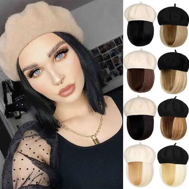 Hat Wig Women's Synthetic Wig Beret Short Straight Hair BOB Wig Suitable for Daily Use wig