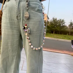 Original Punk Style Jeans Trouser Chain Two-Color Wide Square Beads Unique Niche Design Unisex Wear Accessories Waist Pendant
