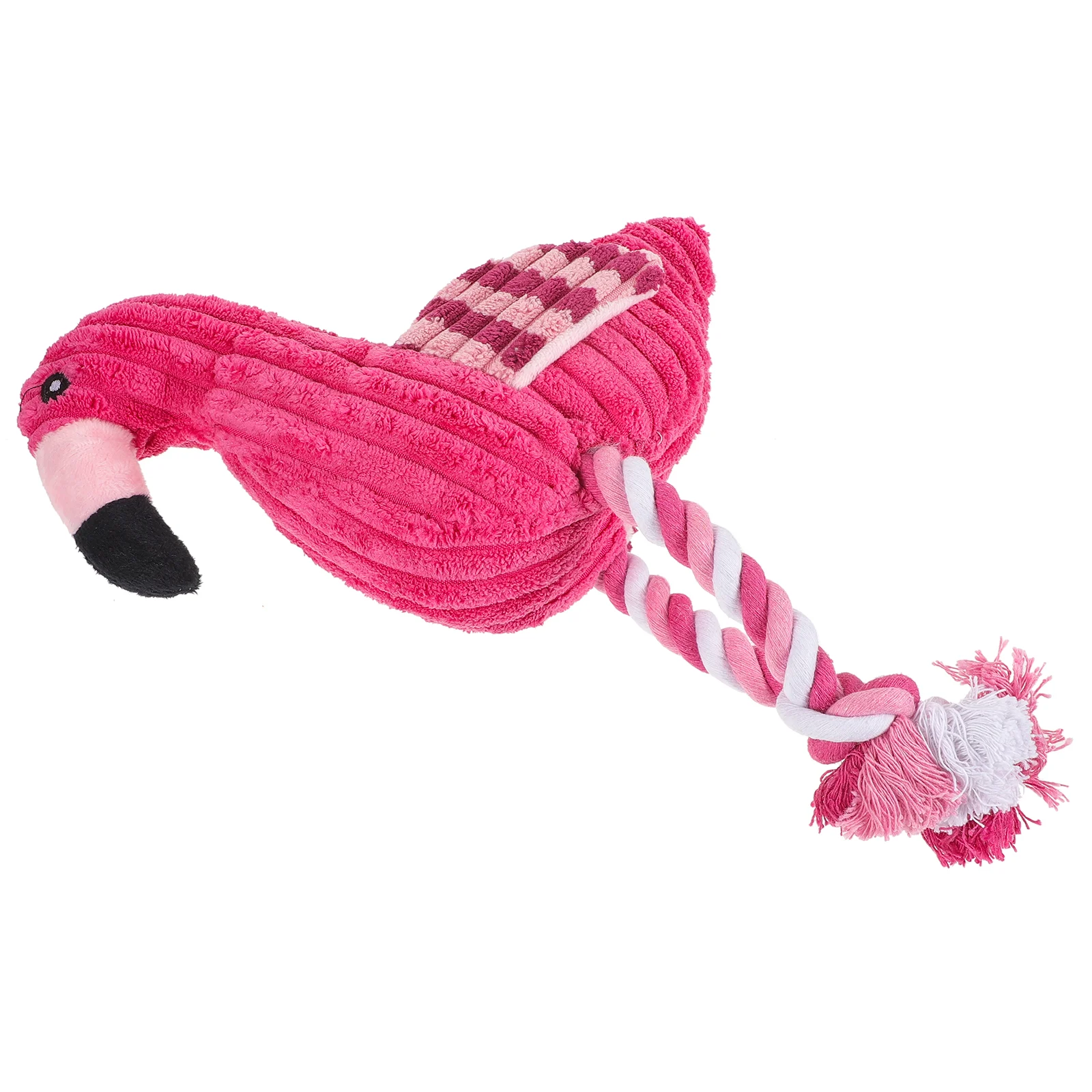 Pet Squeak Rope Toy Corduroy Plush Flamingo Shape Teeth Clean Stuffed Interactive Toy (Pink) Squeaky Toy for Dogs