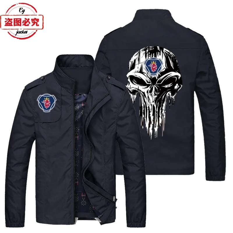 

Asian Size Heavy-duty Truck Logo Printed Jacket Scania Men's Top Stand Collar Zipper Workwear Jacket Team Uniform Workwear