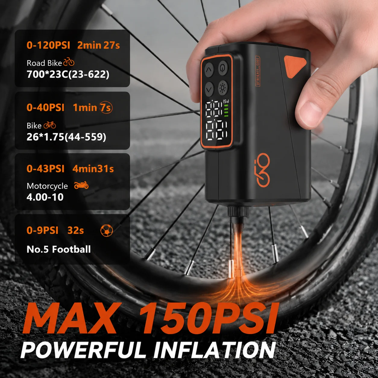Elektrische Fahrradreifenpumpe, tragbarer Mini-Motorradreifenfüller, kompakt für Rennräder/Mountainbikes – Detail 10