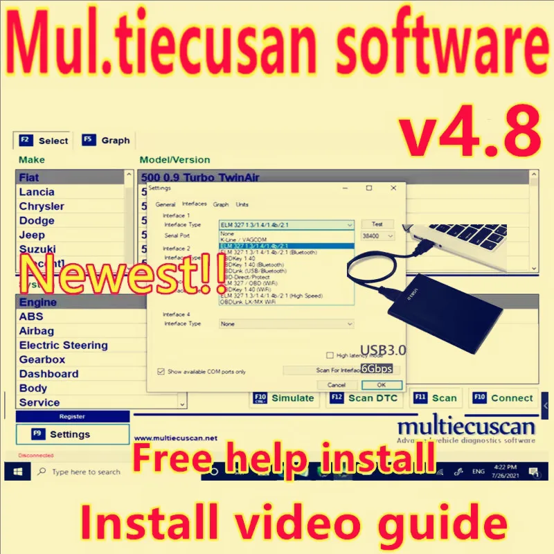 

Автомобильные аксессуары Multiecuscan V4.8 Полная версия для Fiat/Chrysler/Dodge/Jeep/Suzuki: программное обеспечение для сканера + видеоинструкция по установке