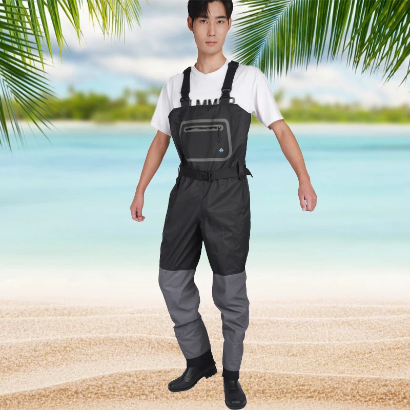 Picture 4: Chest Wading Breathable PVC Zip Front Dry Pants with Covered Pockets Fly Fishing Waterproof Wading