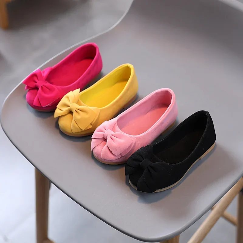 Children's Leather Shoes Spring Autumn Sweet Ballet Flats for Girls Soft Bottom Versatile Kids Princess Fashion Dance Loafers