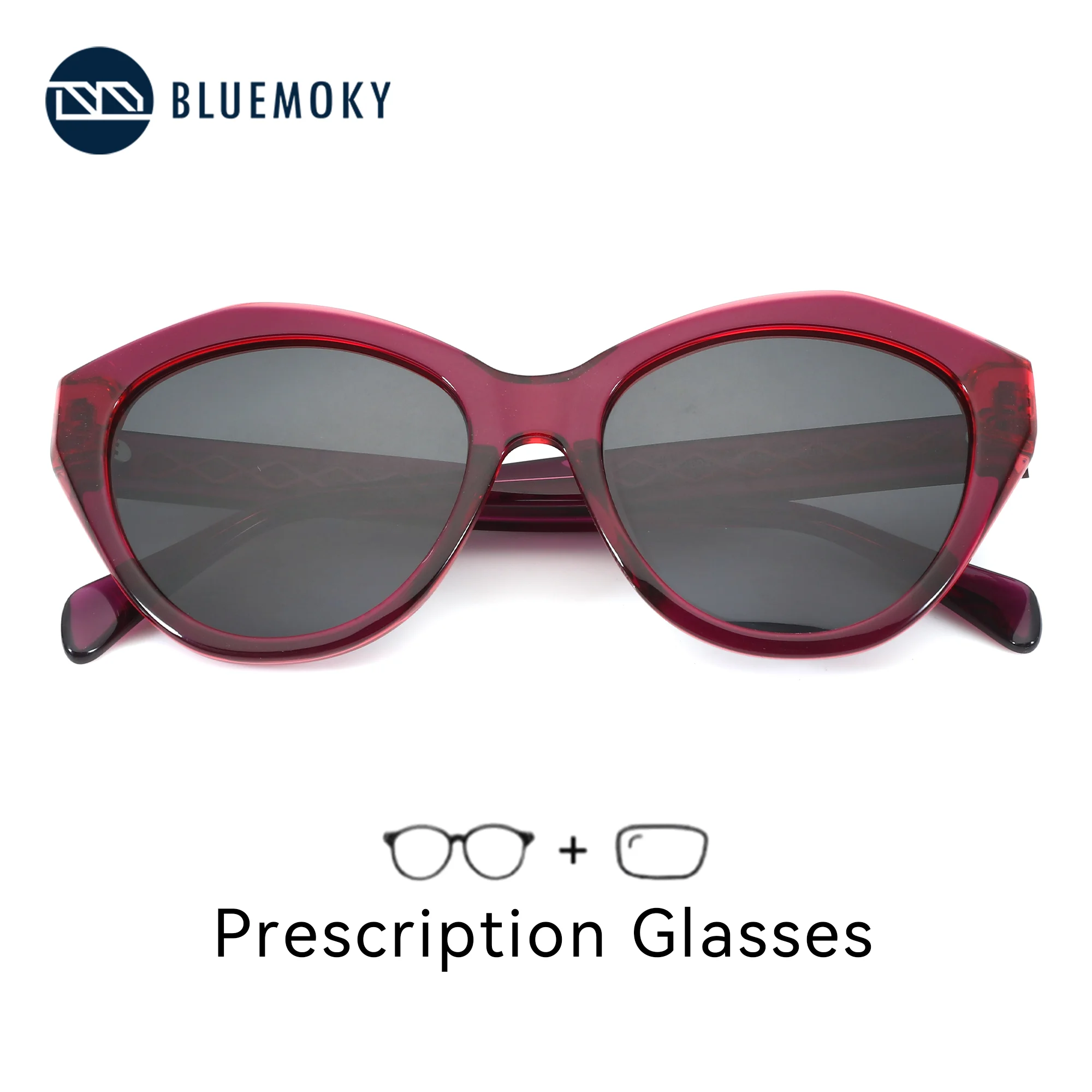 

BLUEMOKY M Size Cat Eye Polarized Prescription Sunglasses For Women Acetate UV400 Progressive Optical Sun Shades For Outdoor