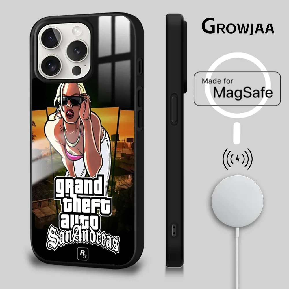 Grand Theft A-Auto GTA 5 Game Phone Case For iPhone 16 15 14 13 12 11 Pro Max Plus Mini Magsafe Mirror Wireless Magnetic Cover