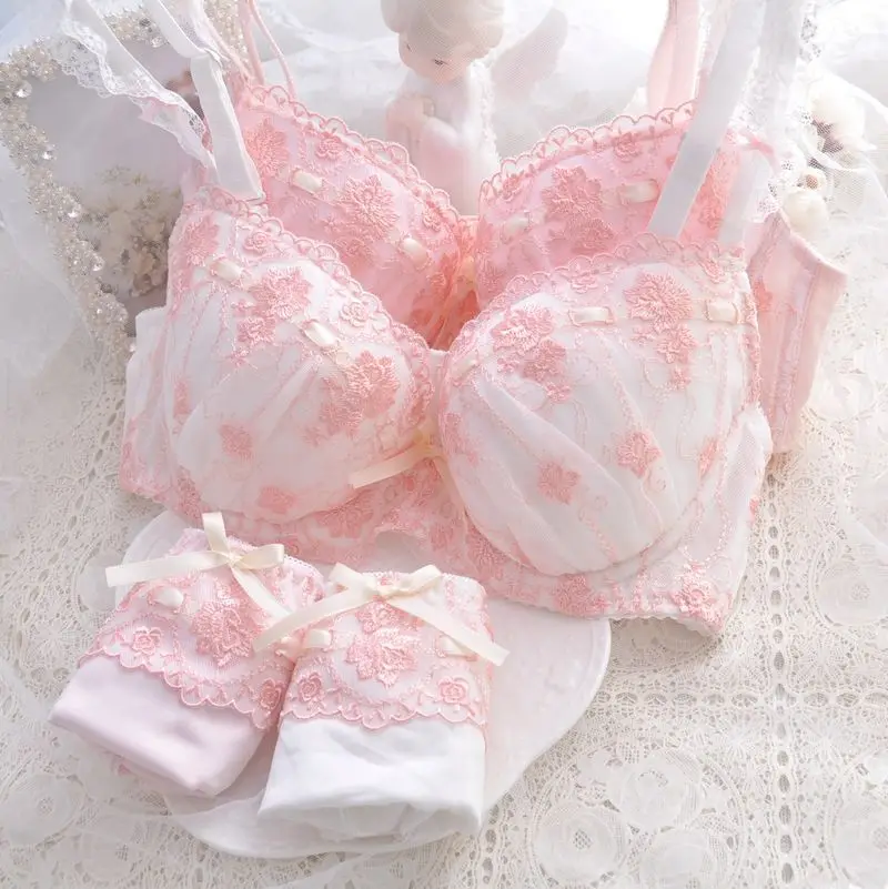 Japanese Style Super Cute Bra & Panties Set Soft Sister Underwear Sleep Intimates Set Sweet Kawaii Lolita Oversized 2 Colors