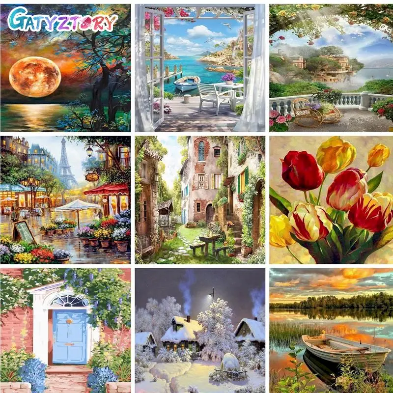 

60x75cm Frame Diy Painting by numbers Handpainted Canvas painting Landscape Paint by numbers For adults Home decor