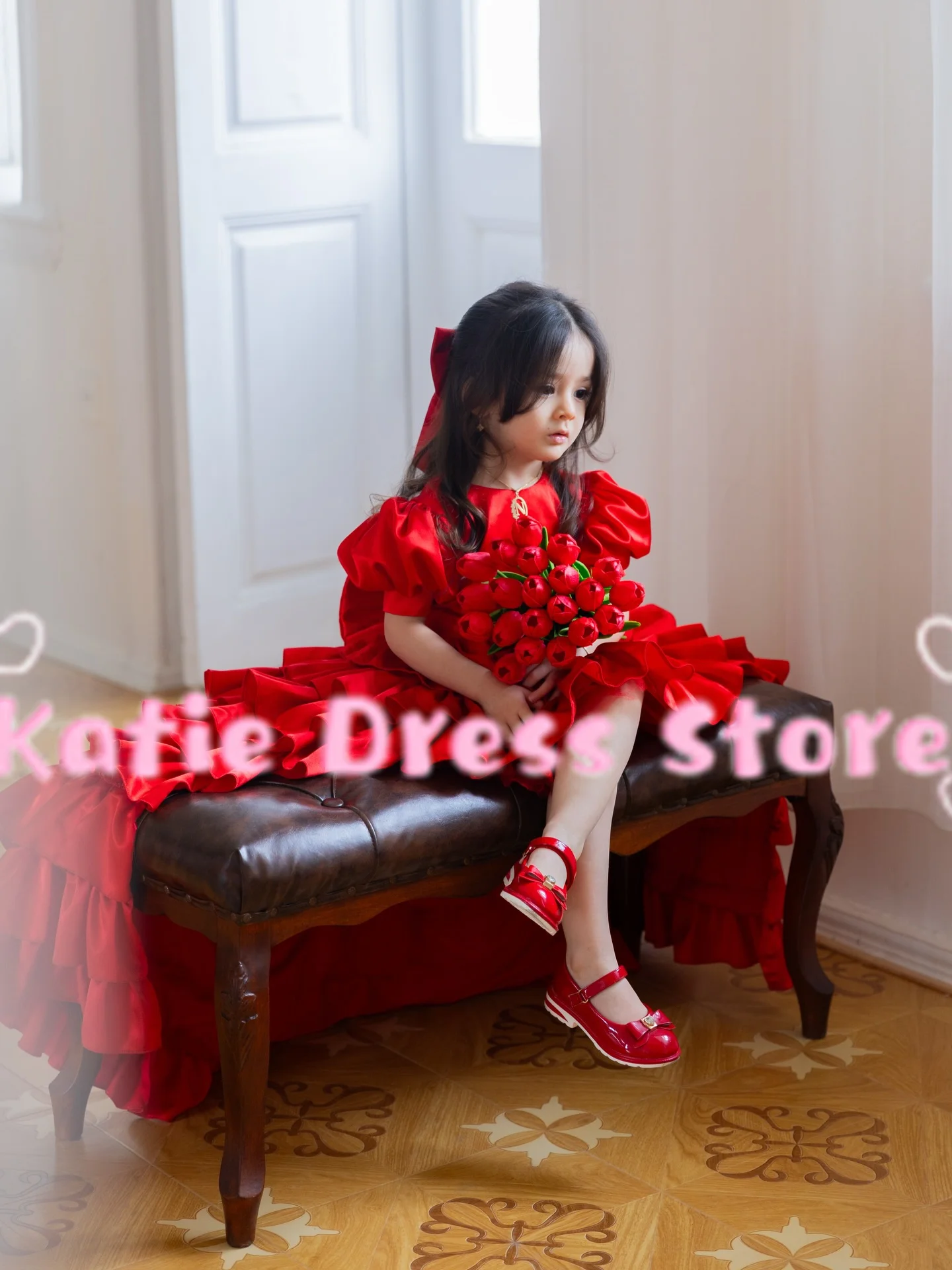 abito-da-damigella-rosso-con-volant-e-maniche-corte-con-fiocco-per-matrimonio-compleanno-bambina-prima-comunione-abiti-da-ballo-personalizzabili