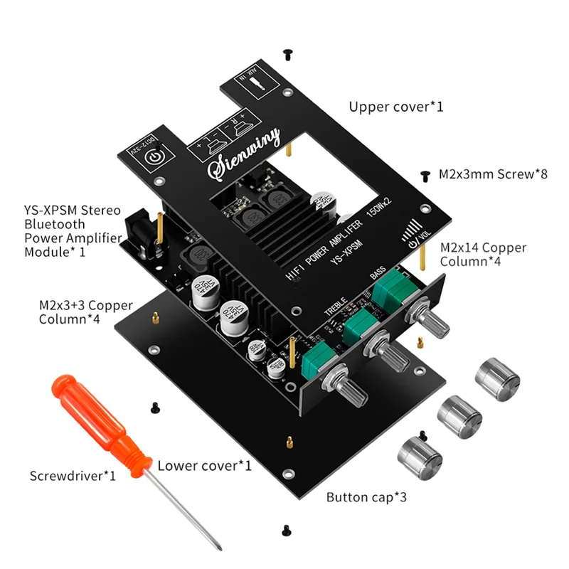 150Wx2 TDA7498E Audio Amplifier Board Stereo Treble Bass Bluetooth Audio Power Amplifier Module Dual Channel Heat Sink