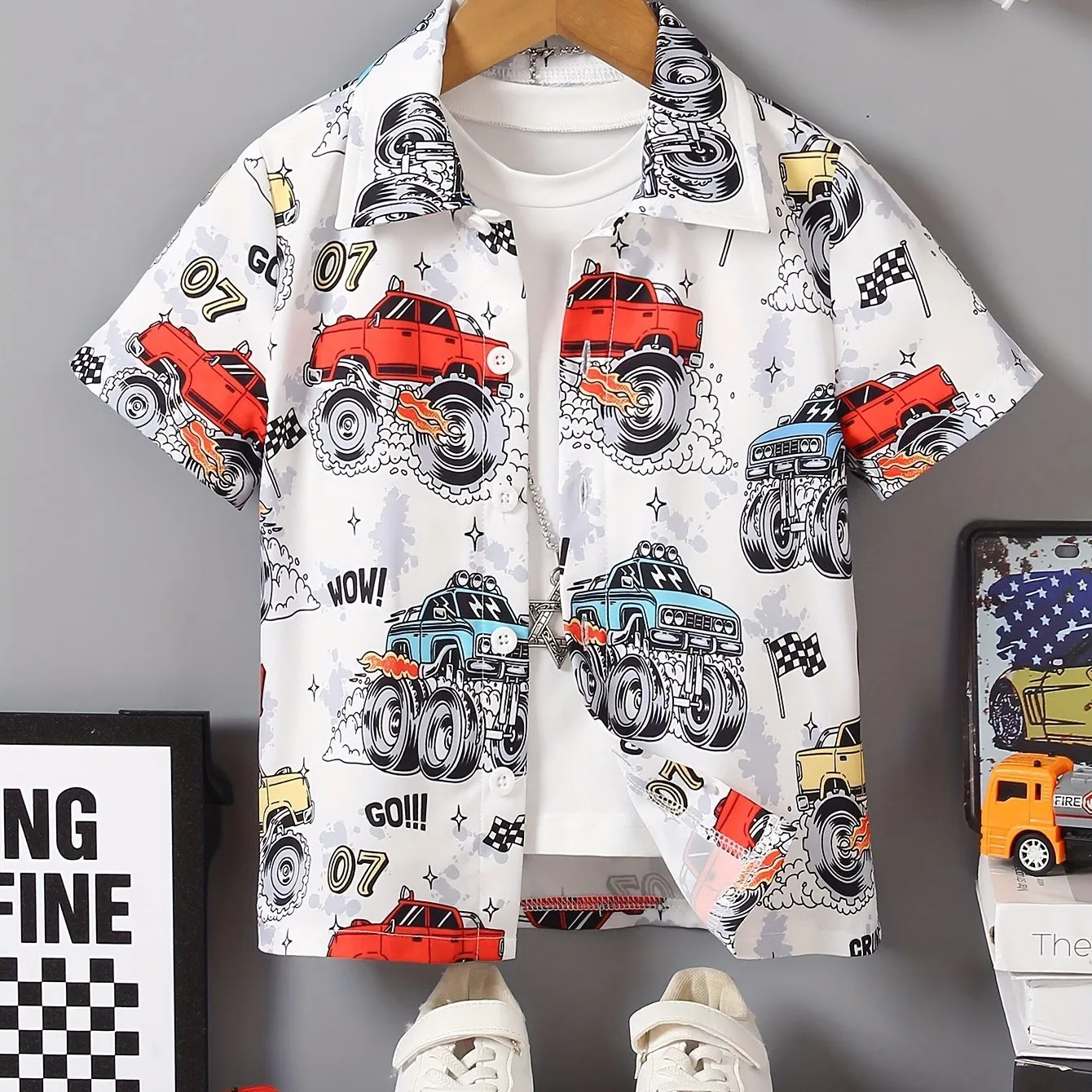 Ragazzi Cartoon Bright Colors Pattern Hawaii Shirt top manica corta Casual comodo bottone frontale allentato camicia estiva per le vacanze