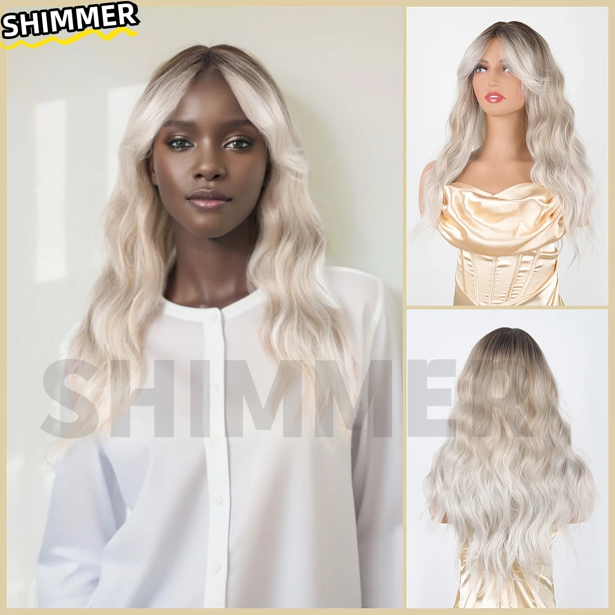 

New Platinum Long Curly Wigs Chemical Fiber High Temperature Silk Everyday Natural Wigs