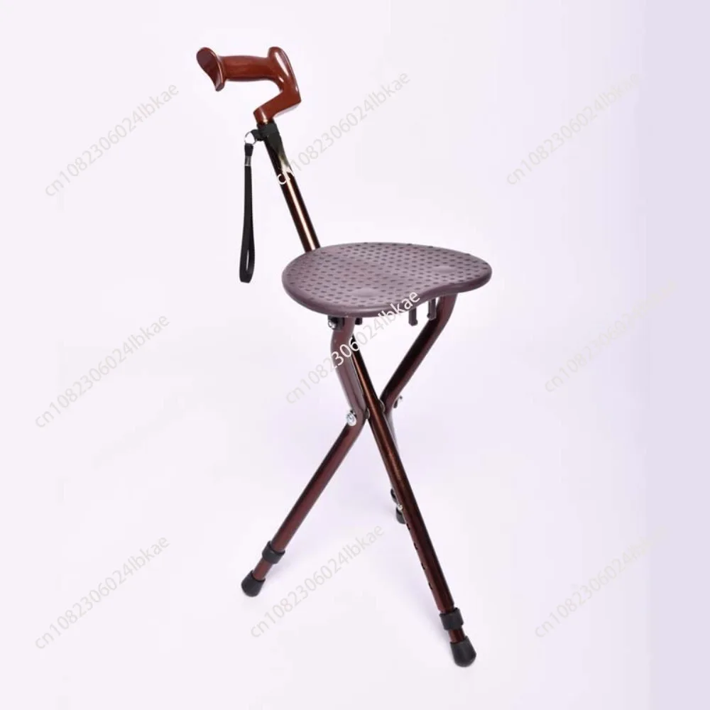 Elderly Folding Tripod Hiking Cane Outdoor Camping Cane Rest Stool