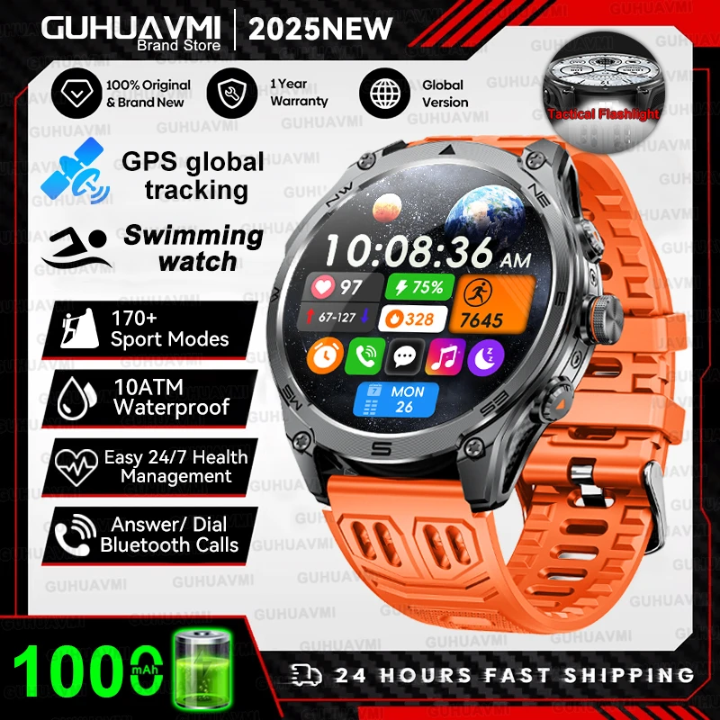 2025 New Outdoors Military T-Rex3 GPS SmartWatch 10ATM Waterproof Swim Watch Built in GPS Compass Voice Call Sports Bracelet Men