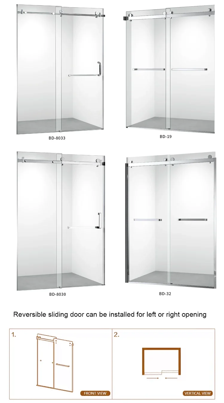 Black Frameless Transparent High Security Tempered Glass Rectangular Glass Partition L-shaped Hinged Shower Door