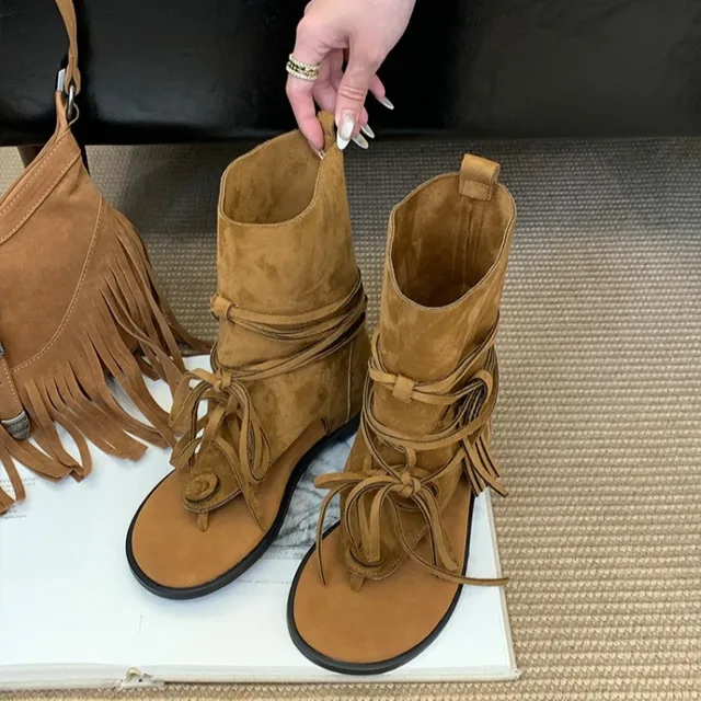 Zapatos Bohemia para Mujer, Botas de Verano Retro con Diseño Calado, Botines con Punta Redonda, Zapatos de Diseñador, Botas Mujer