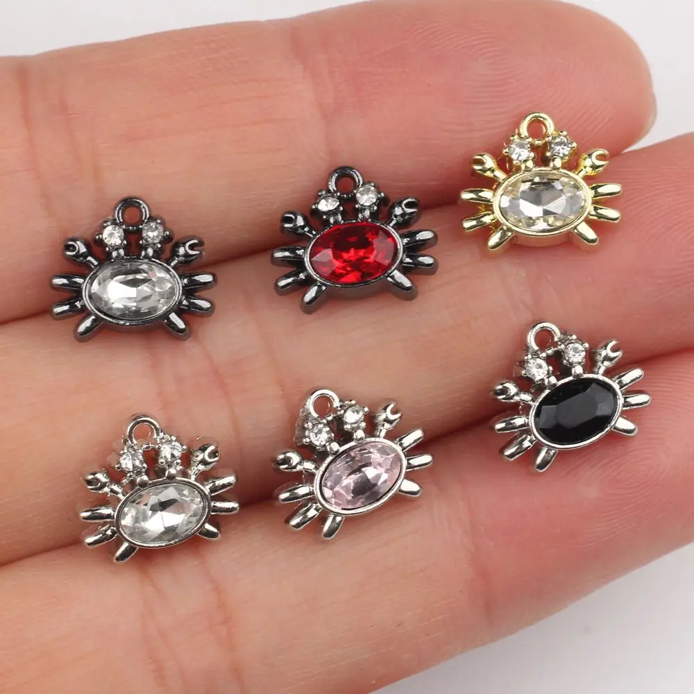 10pcs/lot 10*11MM Zinc Alloy Rhinestone Engraved Crab Pendant Charms DIY Necklace Bracelet Earrings Accessories