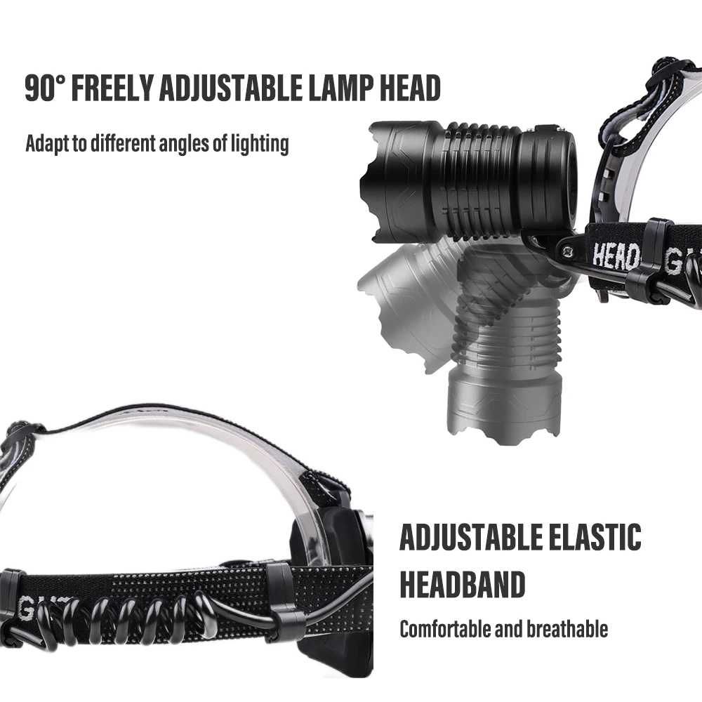 Super Power XHP360 Lamp Bead LED Headlamp 8000 Lumens Headlight Brightest Light Suitable for Fishing, Exploring, Hunting, Etc.