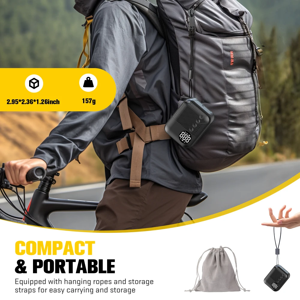 مضخة هواء صغيرة محمولة للدراجة من كارسون - قابلة لإعادة الشحن بحجم الجيب، مقياس رقمي، نفخ سريع للدراجة وإطارات الدراجات النارية والسيارات 150 رطل لكل بوصة مربعة #4