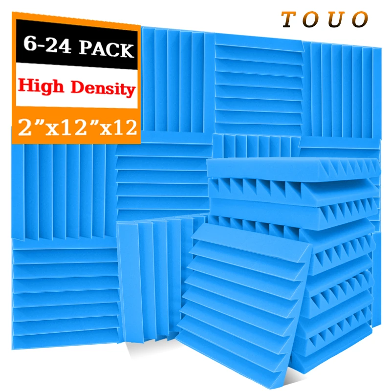 

TOUO 6-24 Pcs Acoustic Foam Panels Studio Soundproofing Diamond Groove Fire Resistant Sound Proof Padding Acoustic Treatment