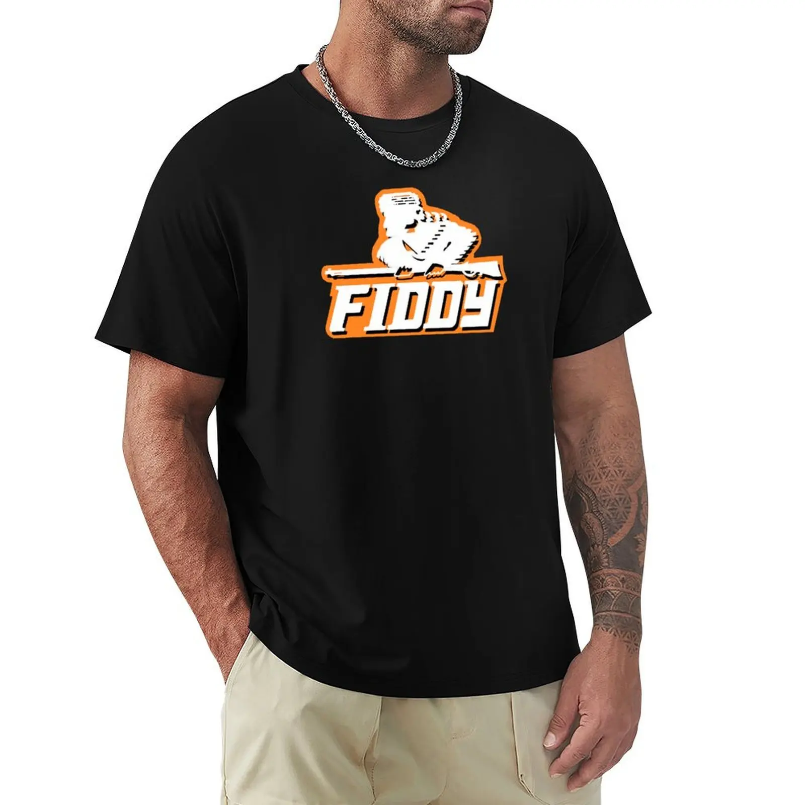 Fiddy-Orange and White T-Shirt men t shirt cotton 100% T-Shirt