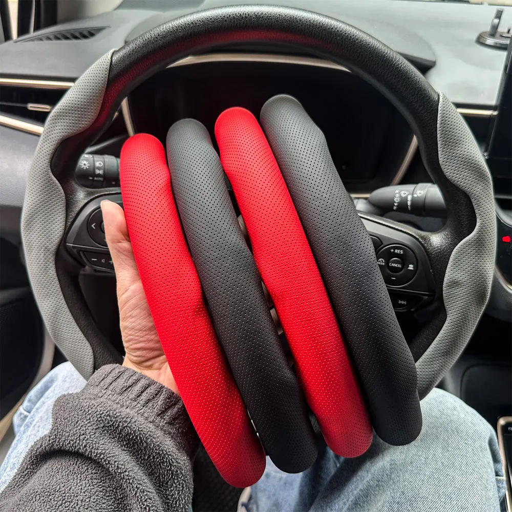 2PCS Car Steering Wheel Cover Warm Winter 38cm Round Steery Wheel Universa Glossy Laser Carbon Fiber Auto Interior Accessories