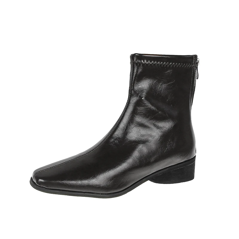 New Pointed Toe Modern Women Ankle Boots Female Zippers Shoes Fashion Stretch Short Boots with Heels Shoes for Ladies Pumps 40