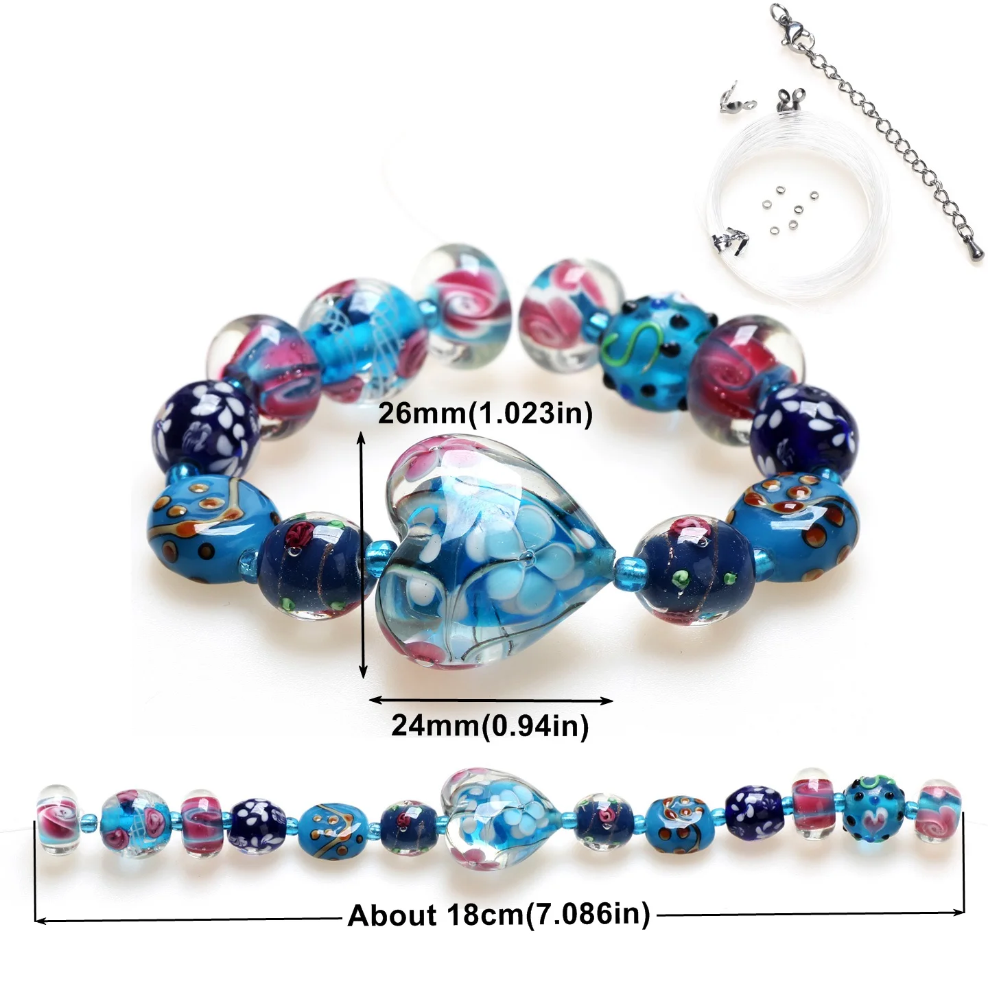 Lake blue 02 1set ! Handmade Romantic Lampwork Glass Loose Beads For Charm DIY Bracelets/Necklace Jewelry Making Accessories !