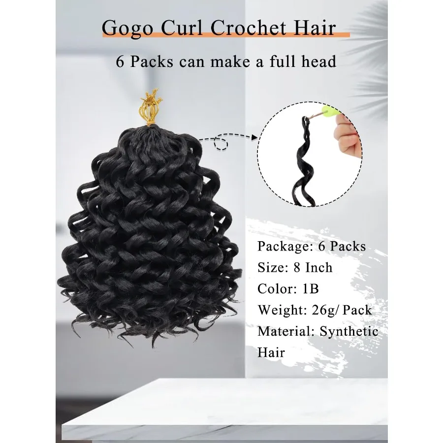 شعر كروشيه قصير مجعد بطول 8 بوصات للنساء ذوات البشرة السمراء مع ضفائر كروشيه صناعية ذات ملمس موجة عميقة للملابس اليومية والرياضة