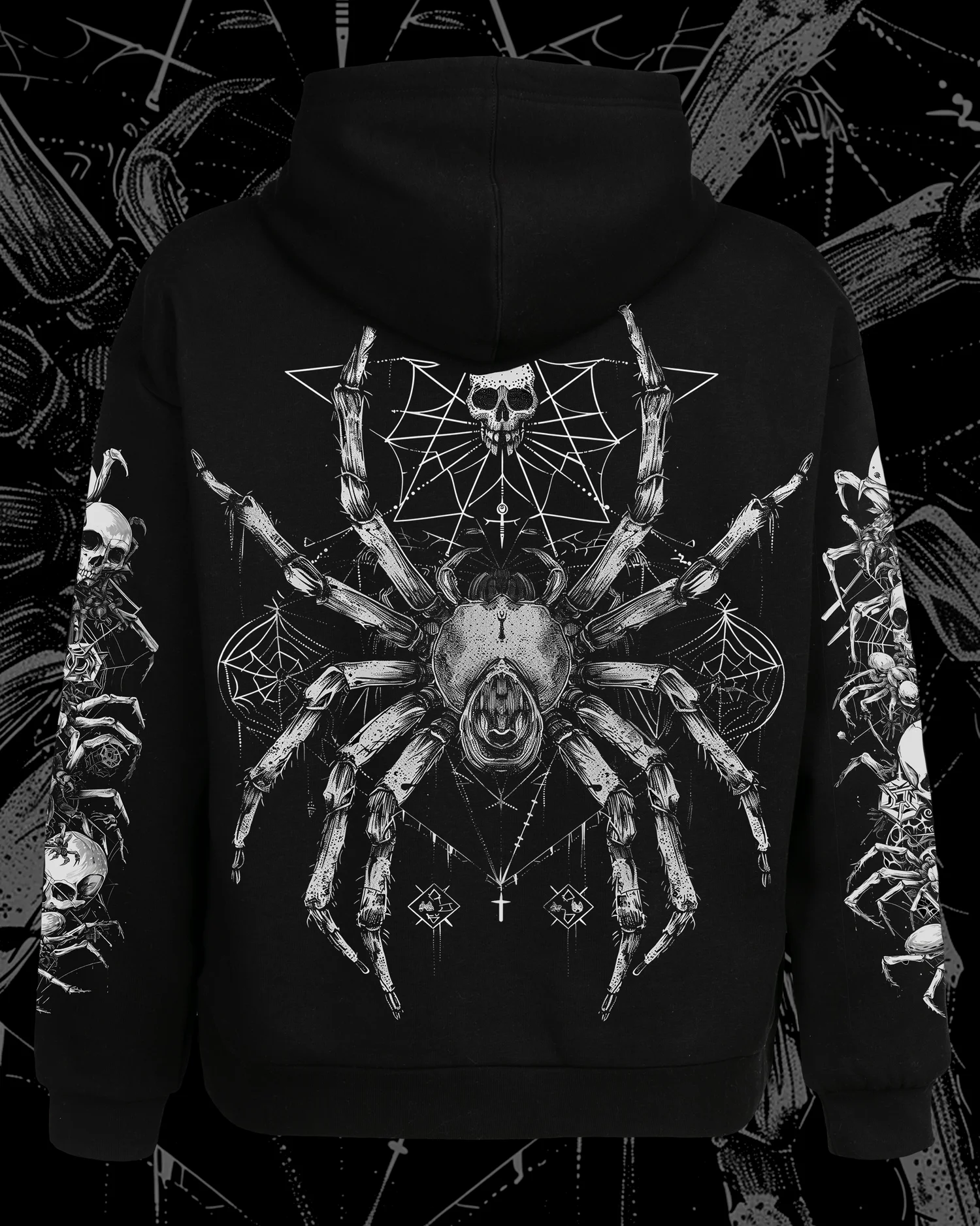 Herren-Kapuzenpullover mit Death-Metal-Spinnenschädel-Print, Mysteriöses Muster, Langarm-Print, Punk-Streetwear, Herren-Oberteil – Detail 2