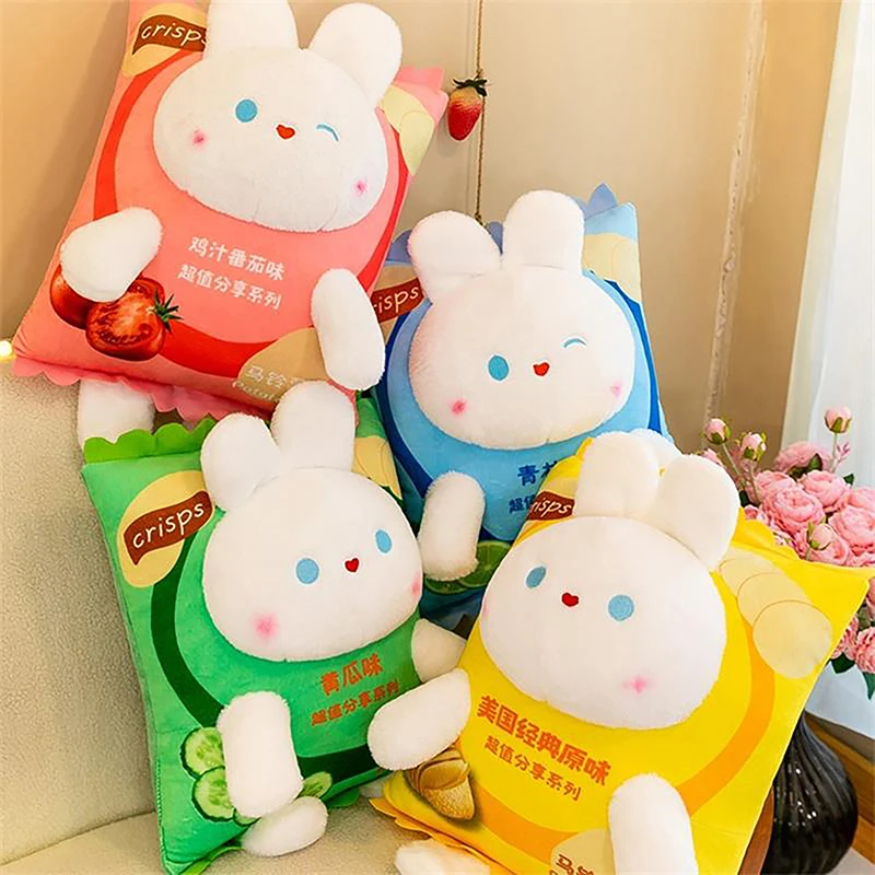 25cm New Cute Rabbit Potato Chips Plush Toy Creative Cartoon Snack Rabbit Doll Four Colors Pillow Cushion Children Festival Gift