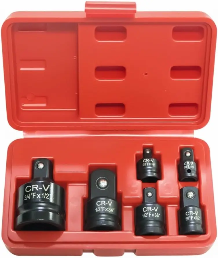 

6-Piece Impact Socket Adapter Set, 1/2' 3/8' 1/4' Drive, CR-V Steel, with Storage Case