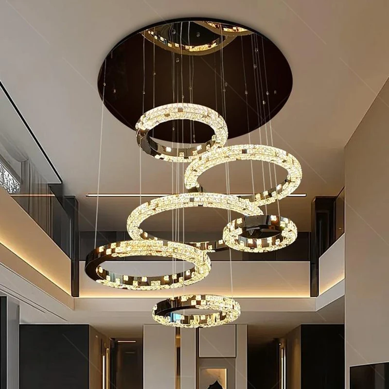Modern Home Decoration Crystal Chandelier Stair Pendant Lamp Living Room Pendant Lights Interior Lighting