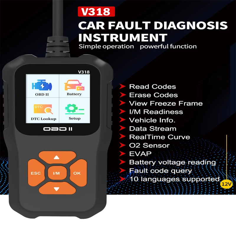

V318 Obd2 Scanner Professional Automotive Fault Diagnosis Tool Multilingual Real-Time Data Diagnostic Reading - USB Powered