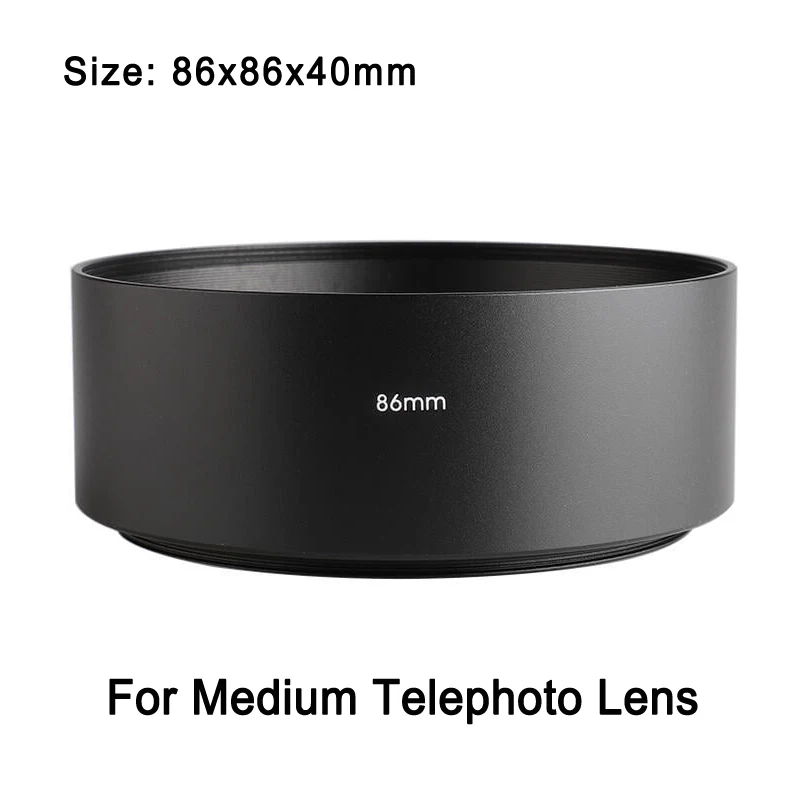 86mm Full Metal Camera Lens Hood Shade for Medium Telephoto Lens Thread Type Straight Tube Sunshade, Size: 86x86x40mm