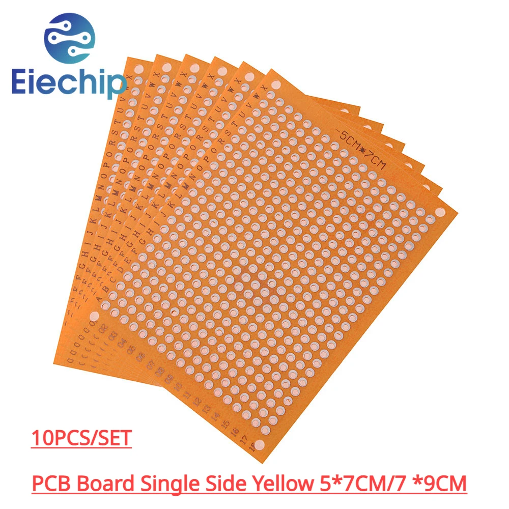 10 sztuk PCB uniwersalna płytka jednostronna żółta 5*7CM, 7X9Cm, płytka drukowana prototypowa perforowana tablica siatkowa zestaw, do lutowania DIY